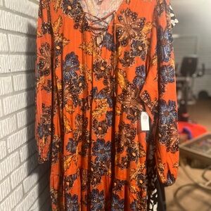 Old Navy Orange and Blue Floral Long Sleeve Dress